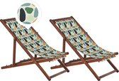 ANZIO - Strandstoel set van 2 - Donkerhout/Geometrisch - Polyester