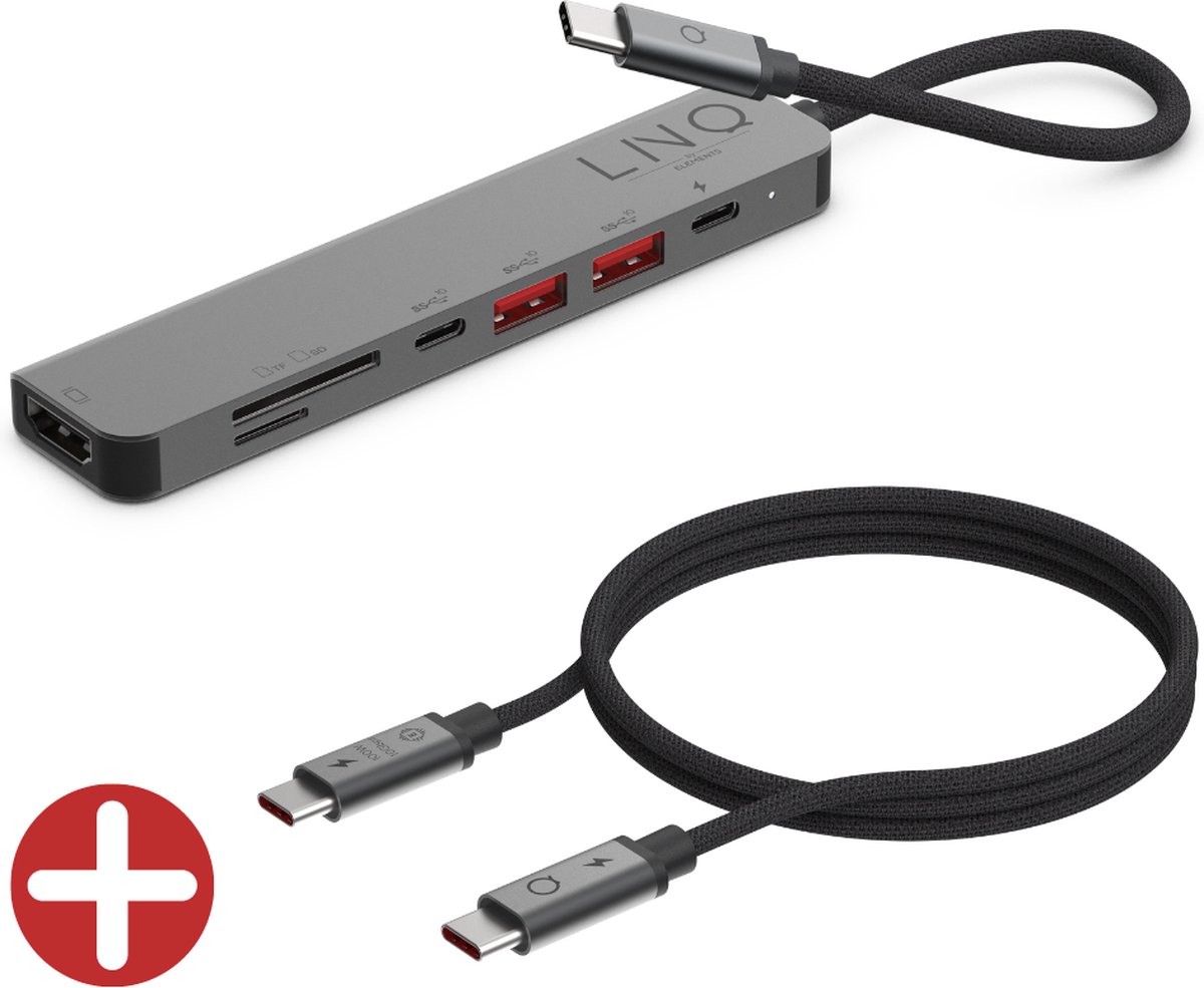 Linq byELEMENTS 7-in-1 Pro USB-C Hub + 2M USB-C PD Kabel