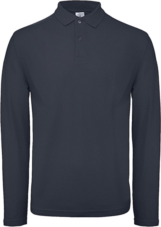Men's Long Sleeve Polo ID.001 Donkerblauw merk B&C maat L