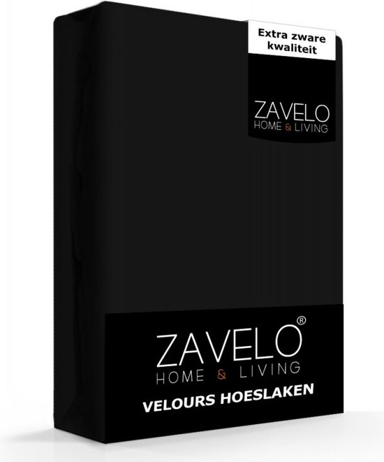 Zavelo Hoeslaken Velours Zwart - Fluweel Zacht - 30 cm Hoekhoogte - Rondom Elastiek - Velvet - 1-persoons 80/90x200/220 cm