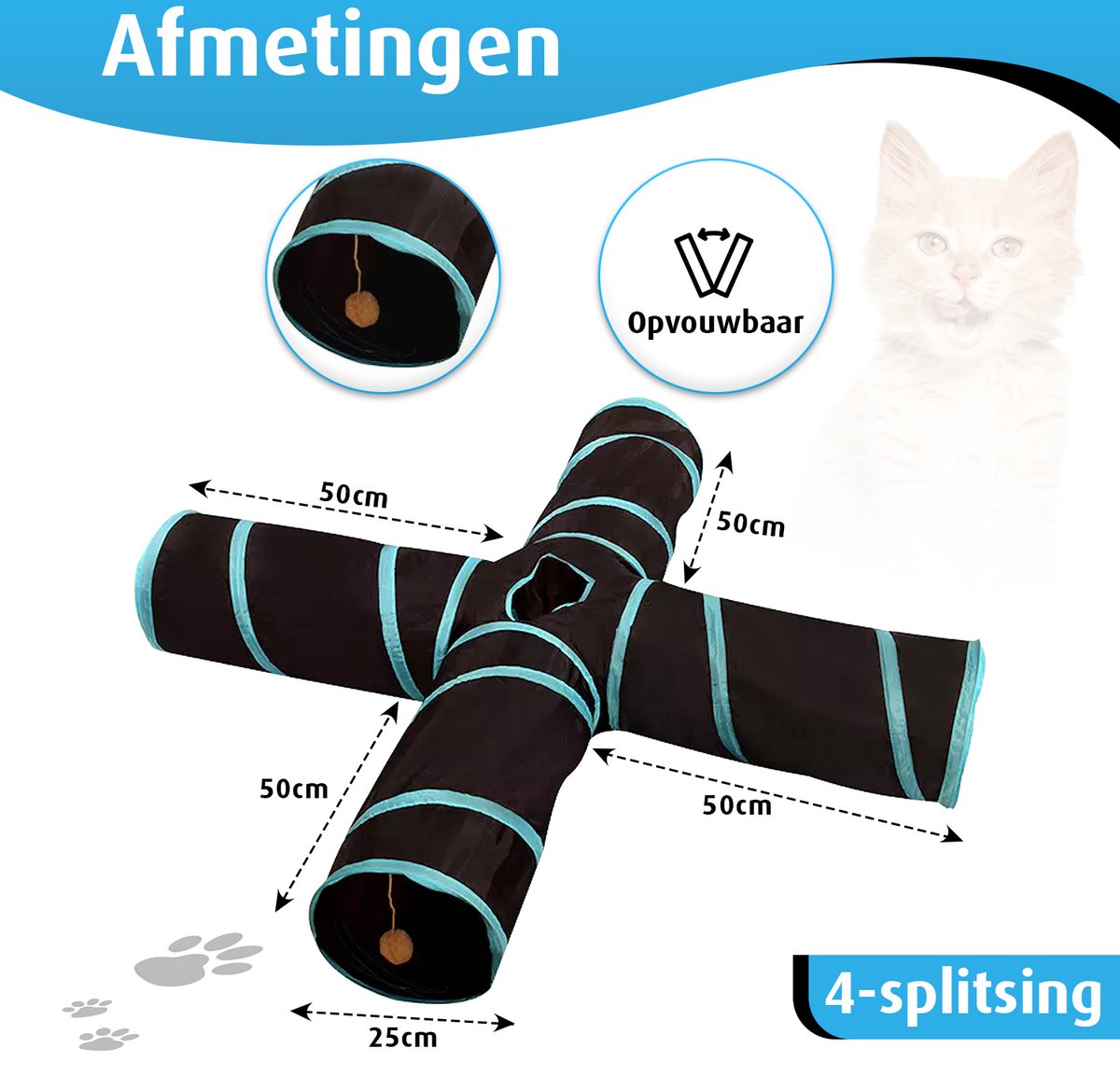 Kattentunnel - 4 ingangen - Konijnentunnel - Speeltunnel - Kattenspeelgoed - Kattenspeeltjes - Kruiptunnel — afbeelding 6