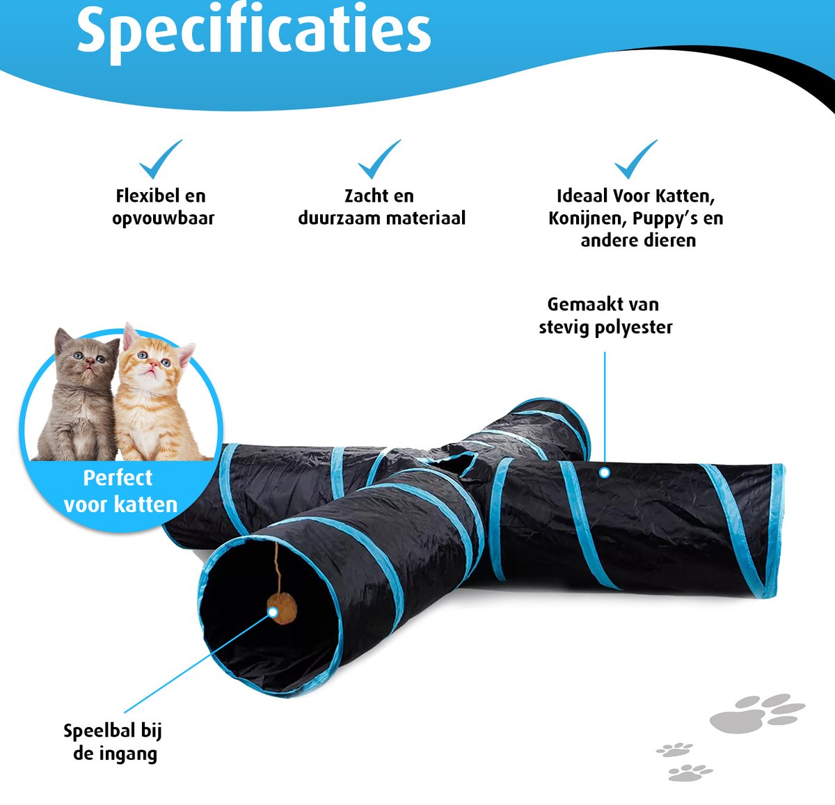 Kattentunnel - 4 ingangen - Konijnentunnel - Speeltunnel - Kattenspeelgoed - Kattenspeeltjes - Kruiptunnel — afbeelding 3