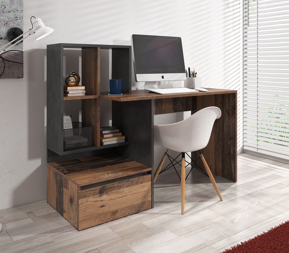 Meubella - Bureau Pierre 2 - Donker eiken - Antraciet - 145 cm