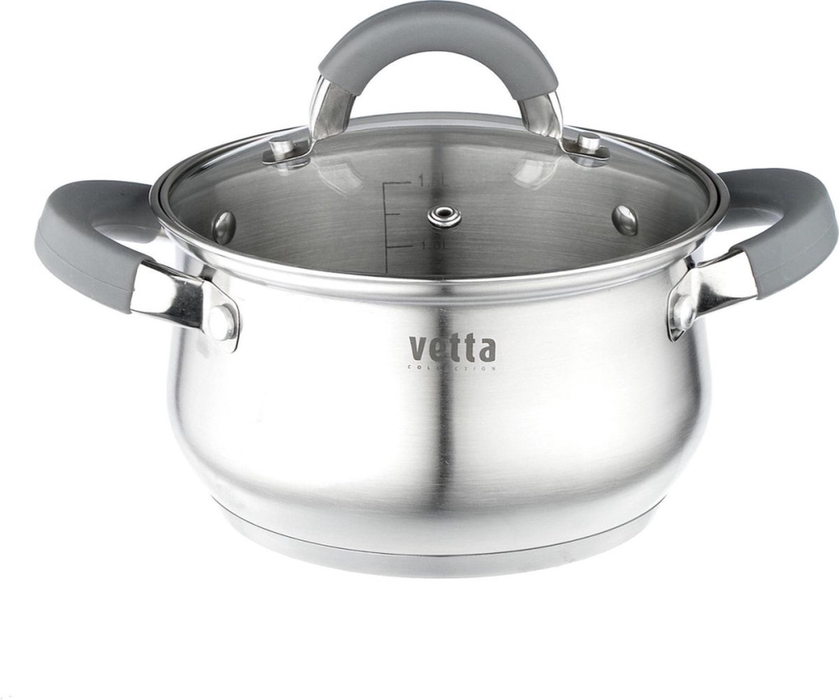 Vetta Kookpan 2,6 Liter - Siliconen handgrepen & Glazen deksel - Ø18 x 10,5 CM