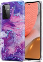 Cadorabo Hoesje voor Samsung Galaxy A72 4G / 5G in Paars Roze Marmer No. 19 - Beschermhoes gemaakt van TPU siliconen Case Cover met mozaïek motief