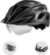 Bol.com Rockbros Fietshelm - MTB Racefietshelm - Magnetische verwijderbare bril - Heren/Dames - 57-62cm - 281g - Zwart Helm aanbieding