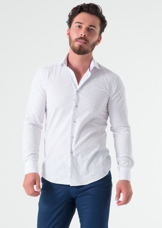 Overhemd Heren Wit Regular Fit Print - 40 | bol.com
