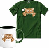 Relax Cat | Katten - Kat - Cats - T-Shirt met mok - Unisex - Bottle Groen - Maat L