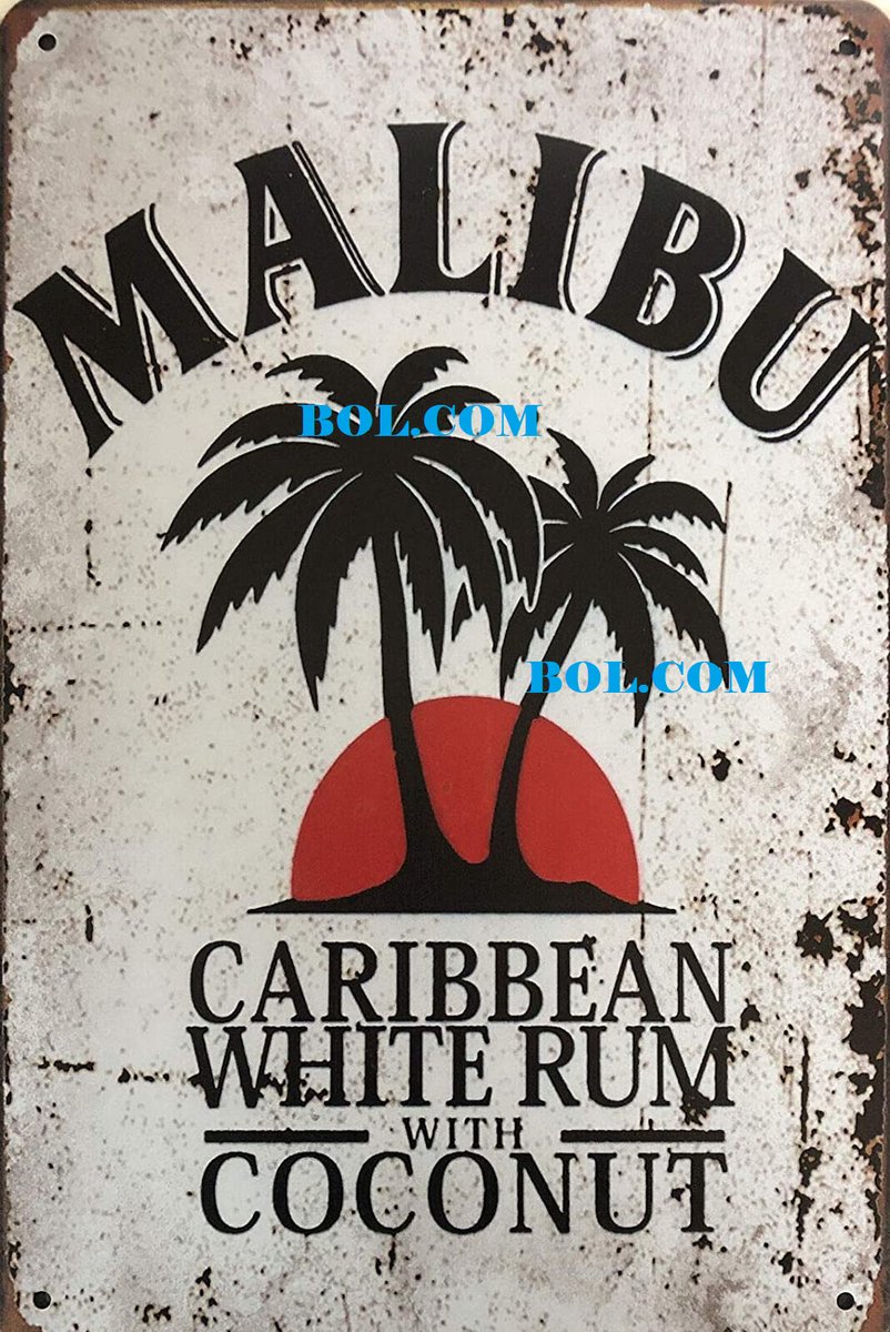 Malibu Reclamebord van metaal METALEN-WANDBORD - MUURPLAAT - VINTAGE - RETRO - HORECA- BORD-WANDDECORATIE -TEKSTBORD - DECORATIEBORD - RECLAMEPLAAT - WANDPLAAT - NOSTALGIE -CAFE- BAR -MANCAVE- KROEG- MAN CAVE