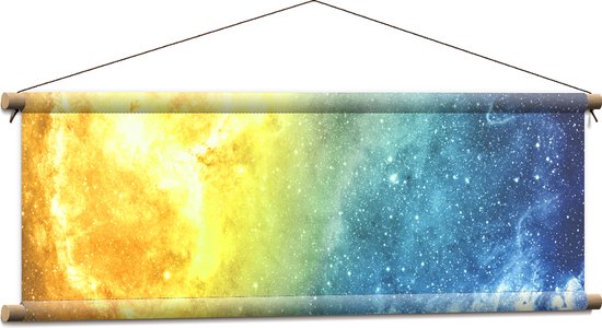 Textielposter - Galaxy Lucht met Oranje, Blauw en Paarse Gloed - 90x30 cm Foto op Textiel