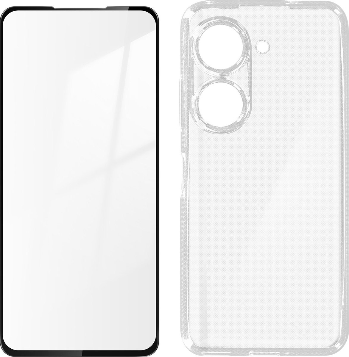 Geschikt voor Asus Zenfone 9-hoesje soepel siliconen gehard glas 9H transparant zwart