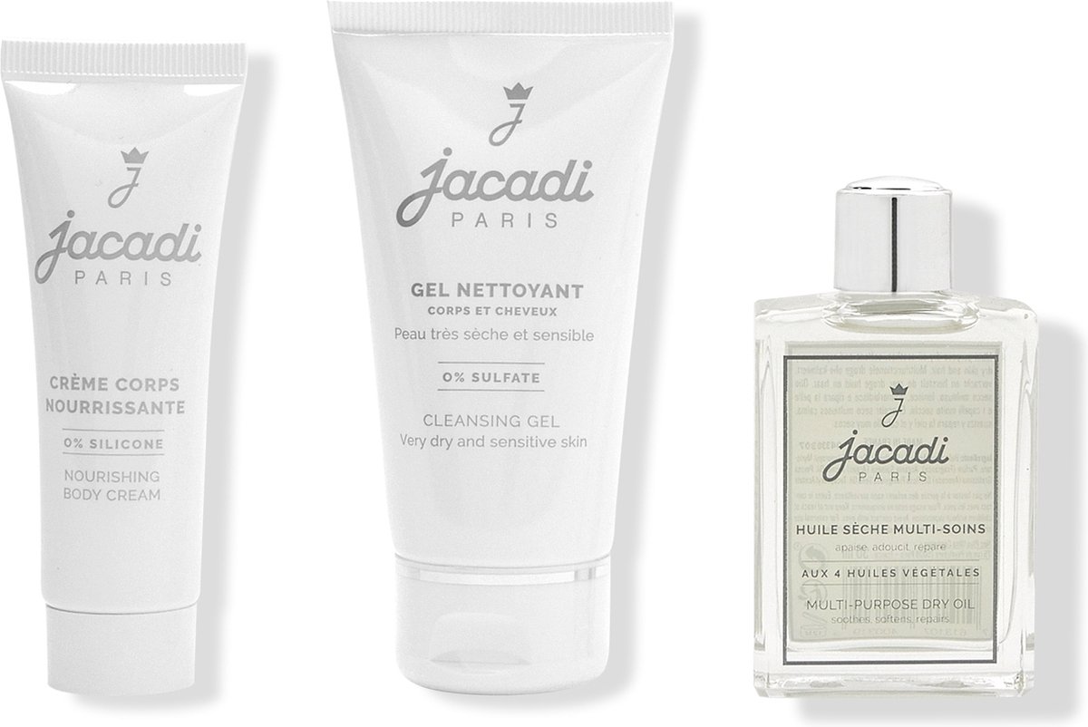 JACADI PARIS Geschenkset Baby - Baby Shampoo, Wasgel Baby, Baby Parfum & Bodycrème Baby - Met Toilettas - Baby Cadeau, Kraamcadeau
