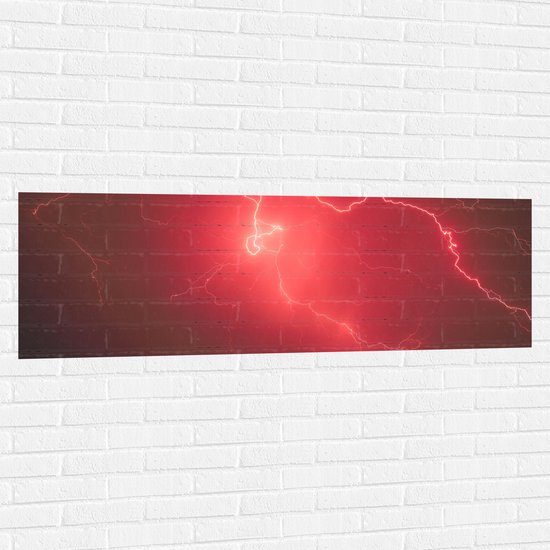 Muursticker - Rode Bliksem in de Lucht - 150x50 cm Foto op Muursticker