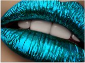 Poster (Mat) - Close-up van Metallic Blauwe Lippen - 40x30 cm Foto op Posterpapier met een Matte look