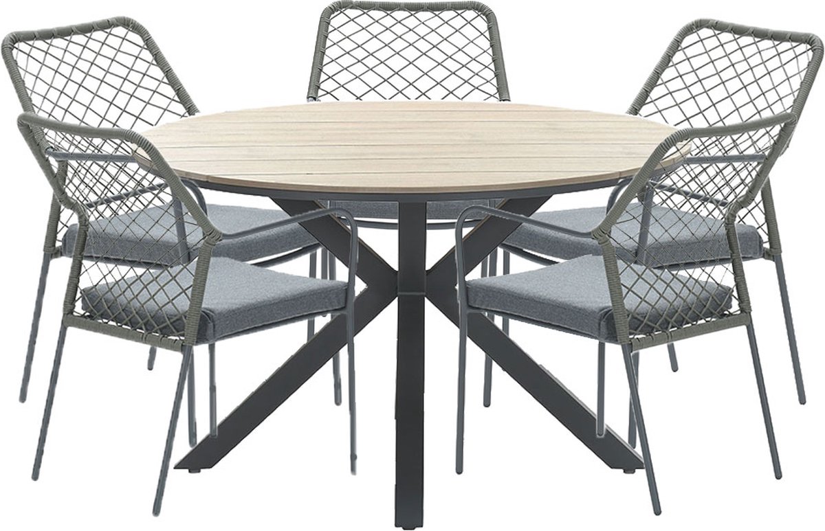 Tuinset met mosgroene stoelen en lichte teakhouten tafel, Garden Impressions.