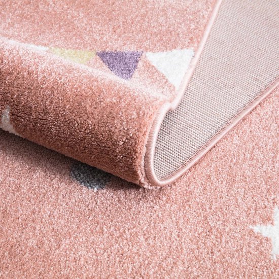 Tapis Lucca Bloc Poils Ras Rose - 200x290cm, Rectangulaire, Pour Salon Ou Chambre