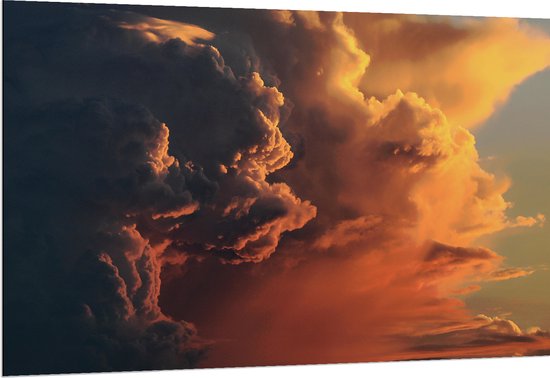 Dibond - Naderende Donkere Wolken tijdens Zonsondergang - 150x100 cm Foto op Aluminium (Wanddecoratie van metaal)