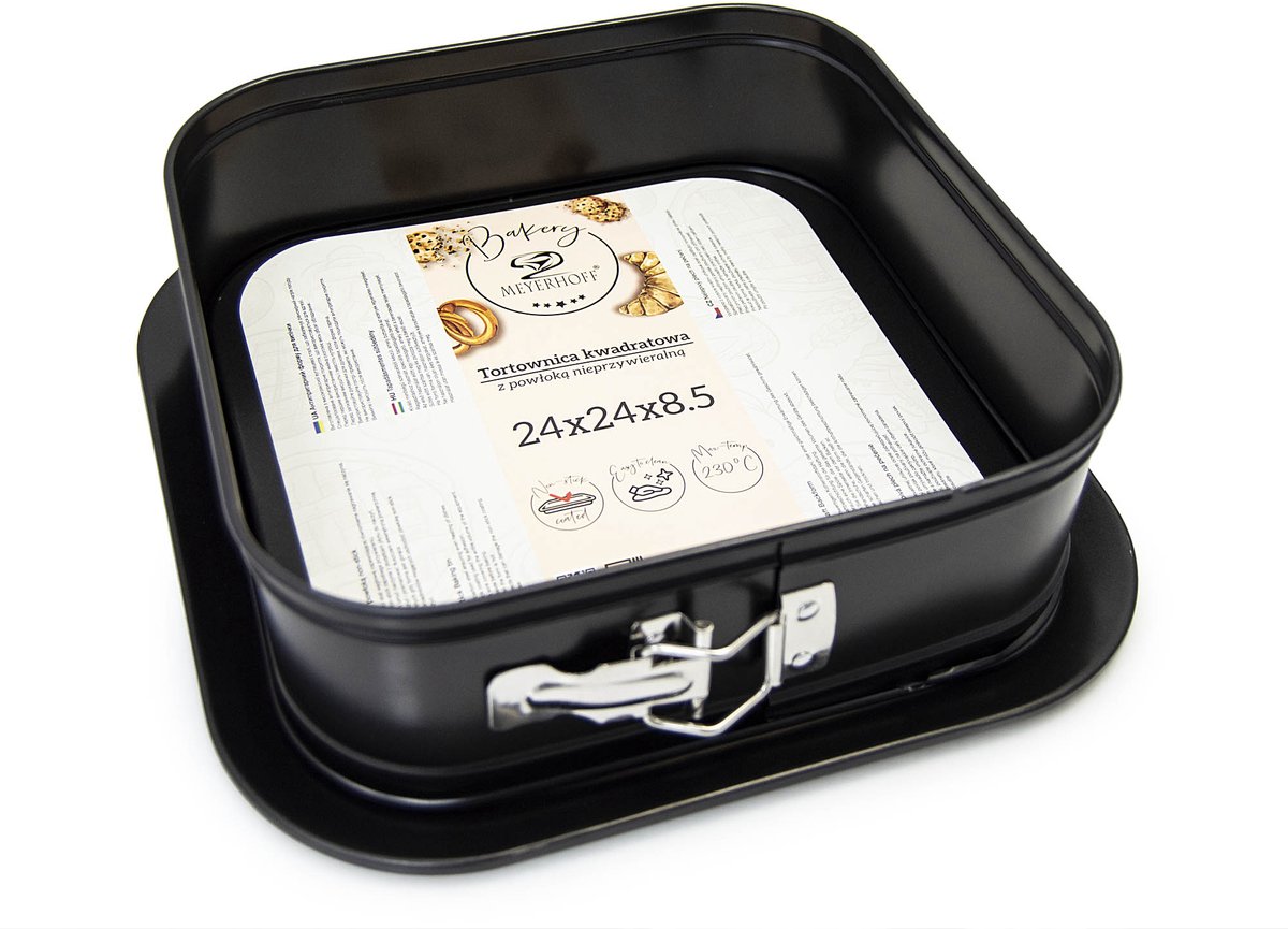 Meyerhoff Bakery vierkante springvorm/bakvorm met opstaande rand 24 x 24 x 8,5 cm zwart - Met non stick coating