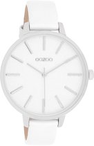 OOZOO Timepieces - Zilverkleurige horloge met witte leren band - C11155