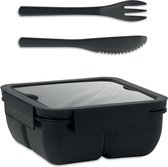Broodtrommel - Lunchbox - Brooddoos - Lunchtrommel - Volwassenen - Kinderen - Met bestek - Mes - Vork - 600 ml - zwart