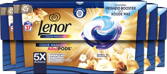 Lenor All in 1 Wasmiddel Pods - Amber & Orchidee - 4 x 37 Wasbeurten - Voordeelverpakking