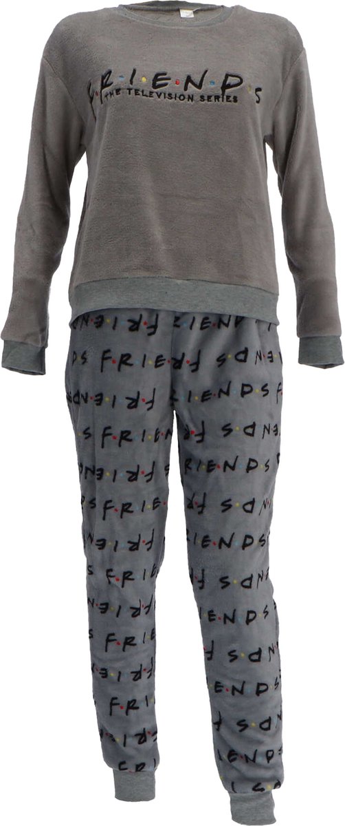 FRIENDS Fleece pyjama grijs maat XL met sokken in geschenkverpakking