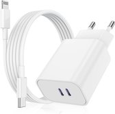 Power secteur iPhone 35W + câble chargeur Lightning pour Apple - 2 mètres - avec 2 Portes USB C - chargeur rapide USB-C pour Apple Macbook Air, iPhone, iPad, Airpods, Apple Watch - chargeur Phreeze d'origine