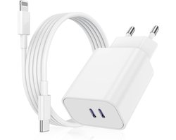 35W Power Adapter + 8-PIN Opladerkabel - 2 Meter - Met 2 Usb C Poorten - USB-C Snellader - Geschikt voor iPhone - Originele Oplader Phreeze