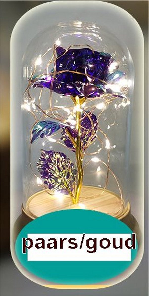 Vdtoys ® LED rose - Eternal rose of affection and love - roos onder stolp - de kleur is paars/goud - hoog 18.5 cm en diam. 11 cm