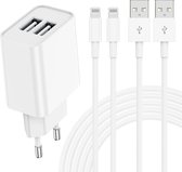 Phreeze USB Stekker met 2 Poorten + 2x USB naar 8-PIN Kabel - 2 Meter - Opladerkabel - Adapter - Geschikt voor oudere iPhone, iPad modellen