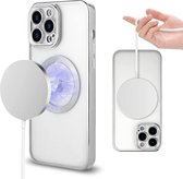 Hoesje Geschikt voor iPhone 13 Pro Max – Met Magnetisch Ring Magesafe compatibel backcover – Lens beschermer – Transparant / Zilver