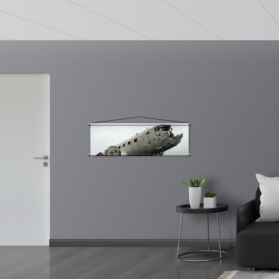 WallClassics - Affiche Textile - Épave d'Avion Abandonnée - 120x40 cm Photo sur Textile