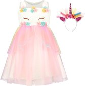 Prinsessenjurk meisje + Haarband- Eenhoorn jurk - Unicorn speelgoed - maat 92/98 (100) - Haarband