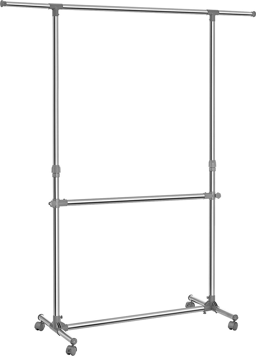 A.T. Shop Kledingrek met wieltjes, in hoogte verstelbaar van 113 tot 198 cm, roestvrij staal geplateerde buizen