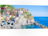 PVC Schuimplaat - Kleurrijke Huisjes in Nationaal Park Cinque Terre bij de Italiaanse Kust - 100x50 cm Foto op PVC Schuimplaat (Met Ophangsysteem)