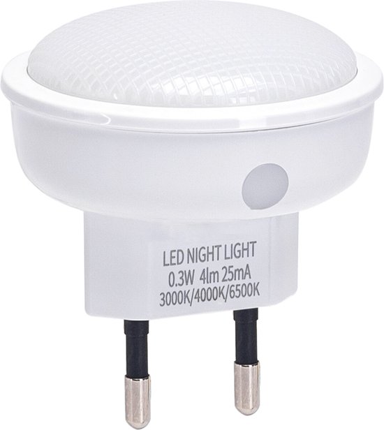 Stekkerlamp - Nachtlamp met Dag en Nacht Sensor - 0.3W - Warm Wit 3000K - Rond - Mat Wit - Kunststof - Aigostar