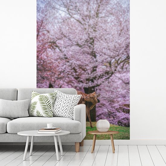 Behang - Fotobehang Hert - Roze - Bloesem - Breedte 145 cm x hoogte 220 cm - Nr1Wallpaper
