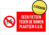 Pictogram/ sticker | "Geen fietsen tegen de ramen plaatsen a.u.b." | 30 x 15 cm | No bikes | Overlast | Verbodsbord | Winkel | Vitrine | Raam | Fietsparking | 2 stuks