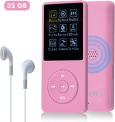 Lecteur MP3 Bluetooth - Rose - Mp3 - Mp4 - Radio FM - Carte mémoire 32 Go - Lecteur Mp3 - Écouteurs inclus - Lecteur Mp3 avec Radio - Enregistreur vocal/Ebook/Réveil/Chronomètre/enregistrement