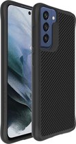 iMoshion Hoesje Geschikt voor Samsung Galaxy S21 FE Hoesje Shockproof - iMoshion Rugged Hybrid Carbon Case - Zwart
