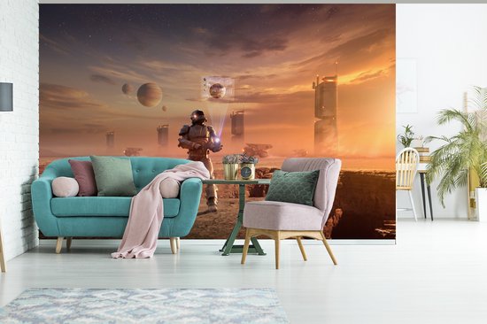 Papier peint photo peint vinyle - Un astronaute sur Mars largeur 420 cm x hauteur 280 cm - Tirage photo sur papier peint (disponible en 7 tailles)