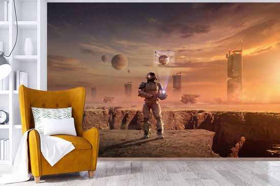 Papier peint photo peint vinyle - Un astronaute sur Mars largeur 420 cm x hauteur 280 cm - Tirage photo sur papier peint (disponible en 7 tailles)