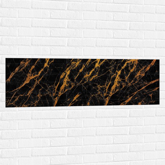 Muursticker - Zwart met Oranje Marmer - 120x40 cm Foto op Muursticker