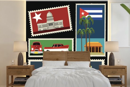 Cinq timbres cubains dans une fotobehang