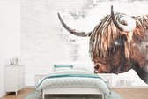 Behang - Fotobehang Schotse hooglander - Dieren - Krant - Breedte 450 cm x hoogte 300 cm