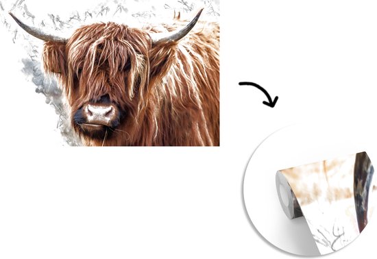 Papier peint - Papier peint photo peint Highlander écossais - Animaux - Fumée - Largeur 525 cm x hauteur 350 cm