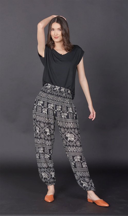 Sarouel - Pantalon de yoga - Pantalon d'été Taille M : 38,40,42 - Éléphant noir