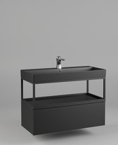 Série Bonero - Meuble de salle de bain / Meuble sous vasque / Meuble vasque - 100x45x69 - Structure en acier - Lavabo et meuble bas noir mat - MDF - Look industriel