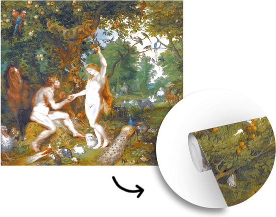 Behang - Fotobehang Het aardse paradijs met de zondeval van Adam en Eva