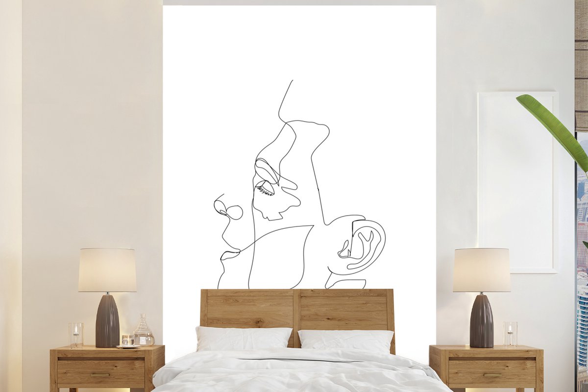 Behang - Fotobehang Man - Line art - Wit - Breedte 195 cm x hoogte 300 cm